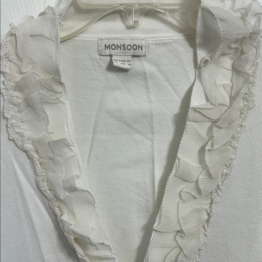 Monsoon Ivory Ruffle Cardigan - Picture 2 of 5